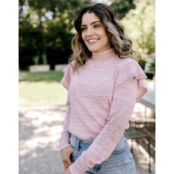 Candace Cameron Bure Ruffle Shoulder Mock‎ Neck Sweater XXS Purple A518429 - Picture 1 of 4